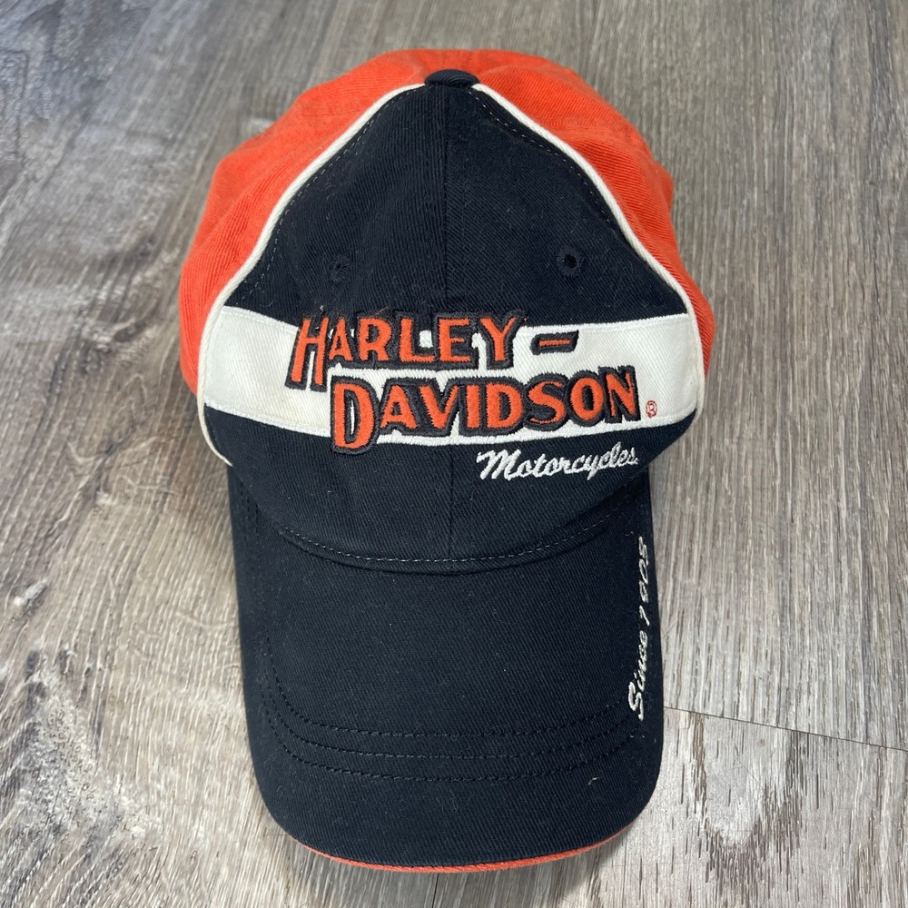 Harley-Davidson Motorcycles Black Orange Embroidered Fitted Hat XL RN0103819
